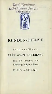 Fiat / NSU-Fiat Kundendienstheft 1951