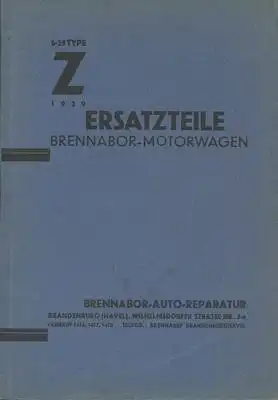 Brennabor 6/25 PS Type Z Ersatzteilliste 1929