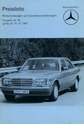 Mercedes-Benz Preisliste 12.1985