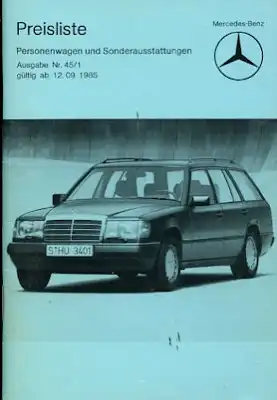 Mercedes-Benz Preisliste 12.9.1985