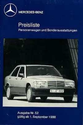 Mercedes-Benz Preisliste 9.1988