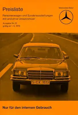 Mercedes-Benz Preisliste 8.1978