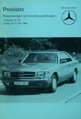 Mercedes-Benz Preisliste 9.1986