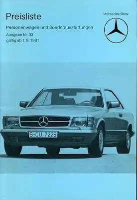 Mercedes-Benz Preisliste 9.1981