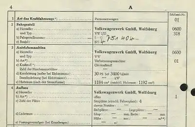 VW Käfer Original Ersatz-Fahrzeugbrief 1954