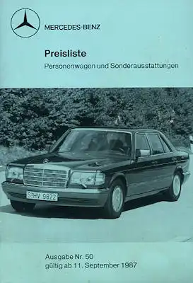 Mercedes-Benz Preisliste 9.1987