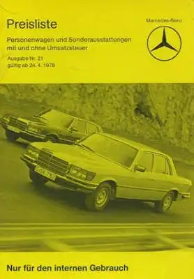 Mercedes-Benz Preisliste 4.1978