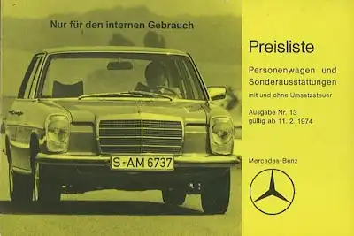 Mercedes-Benz Preisliste 2.1974