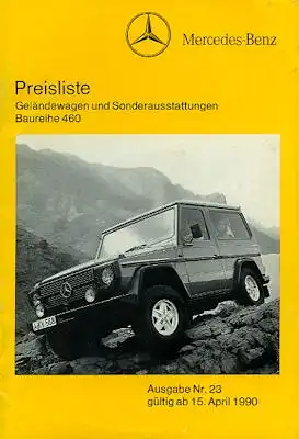 Mercedes-Benz G-Klasse Preisliste 4.1990