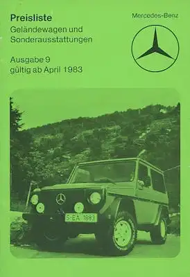 Mercedes-Benz Preisliste G und Sonderausstattung 4.1983