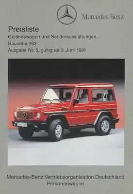 Mercedes-Benz G-Klasse Preisliste 6.1991