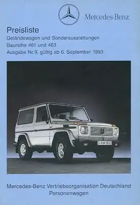 Mercedes-Benz G Preisliste 9.1993