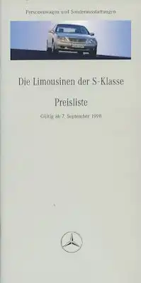 Mercedes-Benz S-Klasse Limousinen Preisliste 9.1998