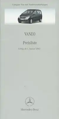Mercedes-Benz Vaneo Preisliste 1.2002