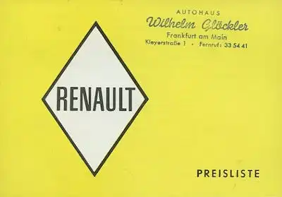 Renault Preisliste Frühjahr 1960