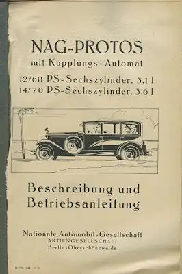 NAG-Protos 12/60 + 14/70 PS Bedienungsanleitung 3.1929