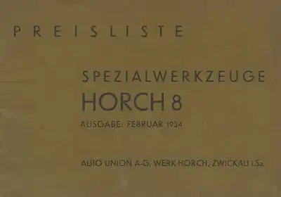 Horch 8 Spezialwerkzeuge Preisliste 2.1934