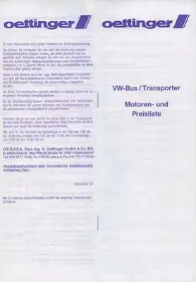 Oettinger VW T 4 Bus / Transporter Preisliste 9.1990