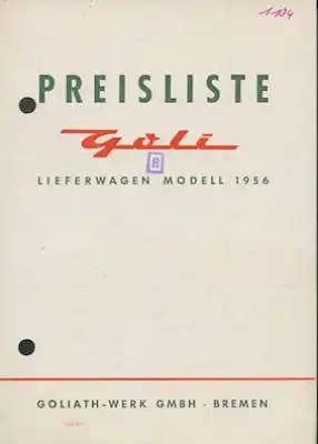 Goliath Goli Preisliste 1956