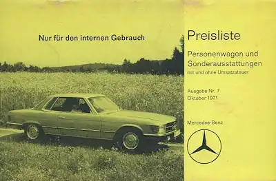 Mercedes-Benz Preisliste 10.1971