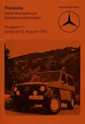 Mercedes-Benz Preisliste G und Sonderausstattung 8.1983