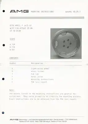 Mercedes-Benz AMG Montageanleitung ca. 1988