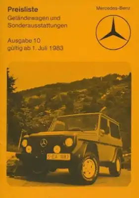 Mercedes-Benz Preisliste G und Sonderausstattung 7.1983