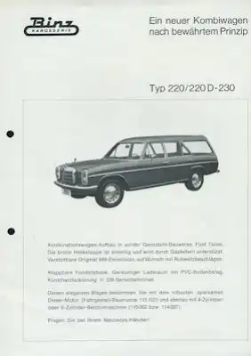 Mercedes-Benz Binz 200 220D 230 Kombi Prospekt 1972