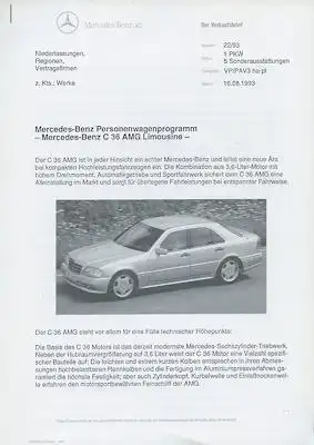Mercedes-Benz AMG Verkaufsbrief 22/93 8.1993