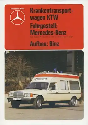 Mercedes-Benz Binz Krankentransportwagen KTW Prospekt 4.1982