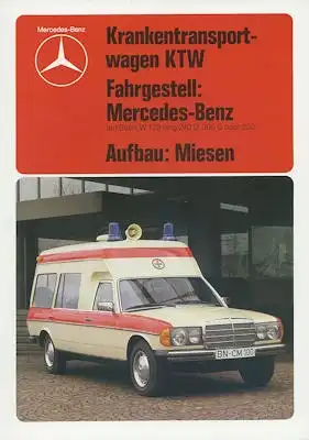 Mercedes-Benz Miesen Krankentransportwagen KTW Prospekt 4.1982