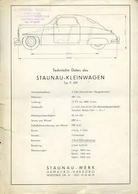 Staunau Klein-Wagen Prospekt 1950er Jahre