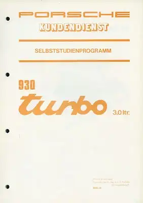 Posche 930 Turbo Kundendienst Information Modell 1975