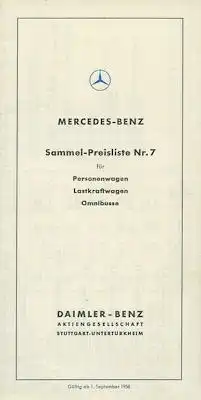 Mercedes-Benz Preisliste 9.1958