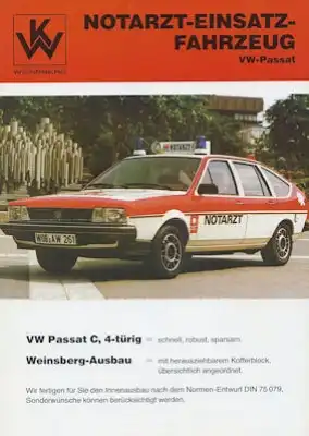 VW Weinsberg Passat B 2 Notarztwagen Prospekt 1980er Jahre