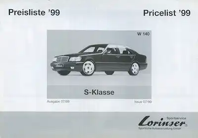 Mercedes-Benz Lorinser S-Klasse W 140 Preisliste 1999