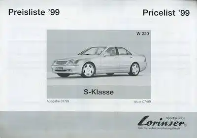 Mercedes-Benz Lorinser S-Klasse W 220 Preisliste 9.1999