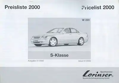 Mercedes-Benz Lorinser S-Klasse W 220 Preisliste 2000