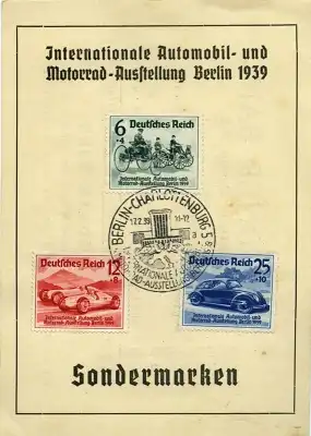 Briefmarken Set zur IAA 1939 mit VW KdF-Wagen