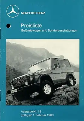 Mercedes-Benz Preisliste G und Sonderausstattung 2.1988