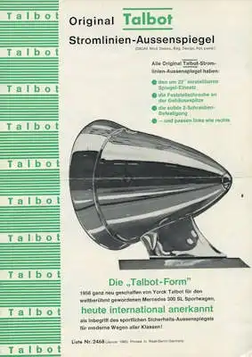 Talbot Stromlinien-Außenspiegel Prospekt 1965