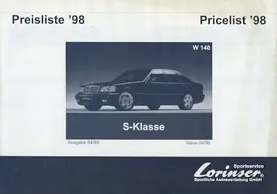 Mercedes-Benz Lorinser S-Klasse W 140 Preisliste 1998