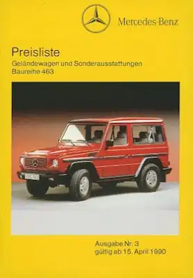 Mercedes-Benz G-Klasse Preisliste 4.1990