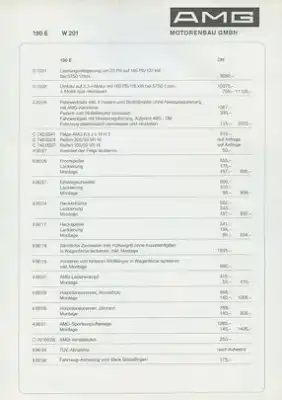 Mercedes-Benz AMG W 201 Preisliste 1984