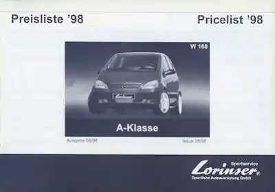Mercedes-Benz Lorinser A-Klasse Preisliste 1998