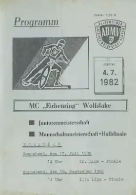 Programm Wolfslake Speedway 4.7.1982