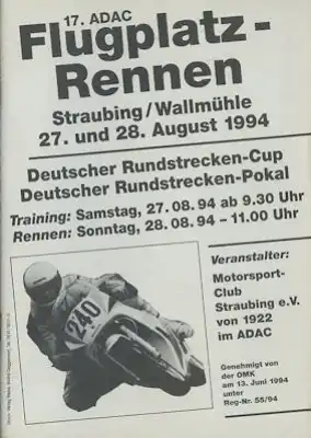 Programm 17. Flugplatzrennen Straubing 27./28.8.1994