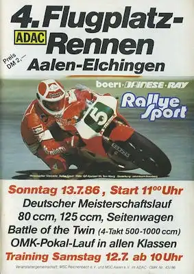 Programm 4. Flugplatzrennen Aalen-Elchingen 12./13.7.1986