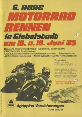 Programm 6. Flugplatzrennen Giebelstadt 15./16.6.1985