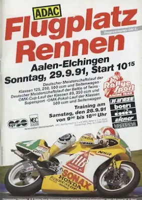 Programm Flugplatzrennen Aalen-Elchingen 28./29.9.1991